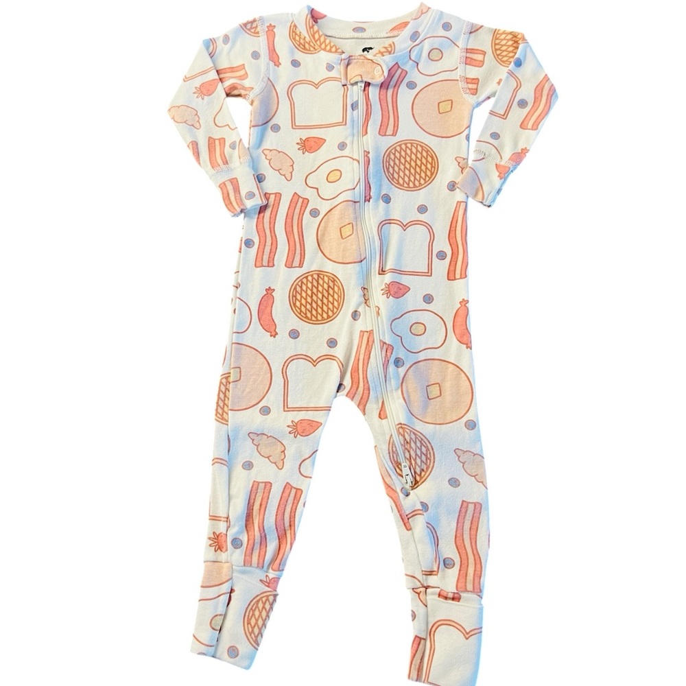 Monica + Andy Cream Kids Footie Pajamas with Breakfast Print